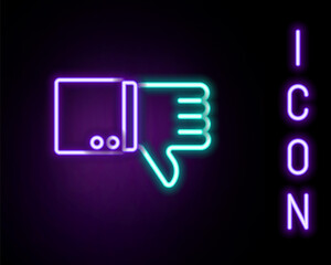 Glowing neon line Dislike icon isolated on black background. Colorful outline concept. Vector