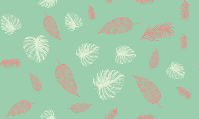 Tropical leaves pattern. Hand drawn illustration.	