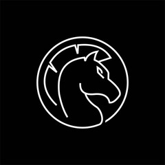 Circle horse line art logo design template