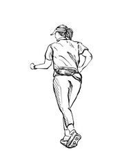 Hand drawn sketch running girl.