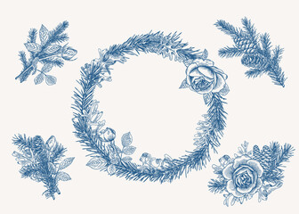 Set with winter design elements. Blue and white.