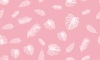Tropical leaves pattern. Hand drawn illustration.	