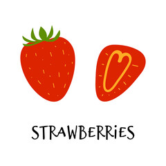 Vector illustration of strawberries in hand drawn flat style.
