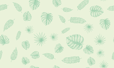 Tropical leaves pattern. Hand drawn illustration.	