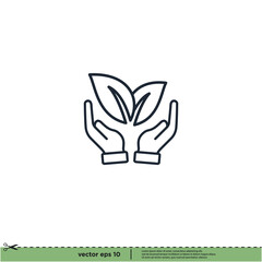 Fototapeta na wymiar hand and leaf icon save nature symbol logo template