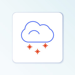 Line Cloud with snow icon isolated on white background. Cloud with snowflakes. Single weather icon. Snowing sign. Colorful outline concept. Vector