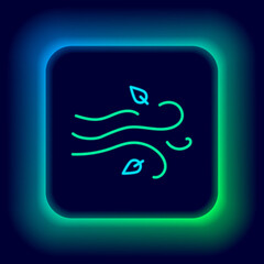 Glowing neon line Wind icon isolated on black background. Windy weather. Colorful outline concept. Vector