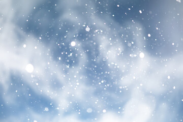 Fototapeta premium blue snowfall bokeh background, abstract snowflake background on blurred abstract blue