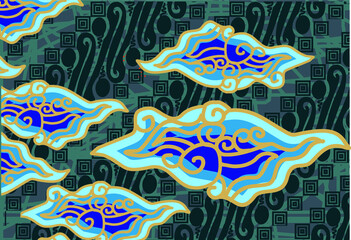 Obraz na płótnie Canvas Motif Mega Mendung, batik motif typical of West Java Indonesia, curved line pattern with cloud objects, with developments and various artistic colors