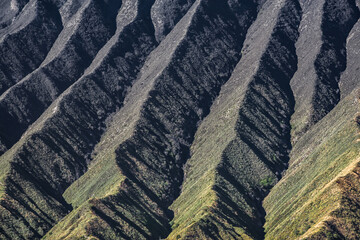 Pattern of mountain range wave surface in Tengger caldera. This mountain range is part of Tengger massif in Bromo Tengger Semeru National Park. Beautiful landscape volcano in East Java, Indonesia.