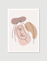 Line woman portrait of abstract aesthetic minimalist hand drawn contemporary posters. Abstract Art design for print, wallpaper, cover. Modern vector illustration.