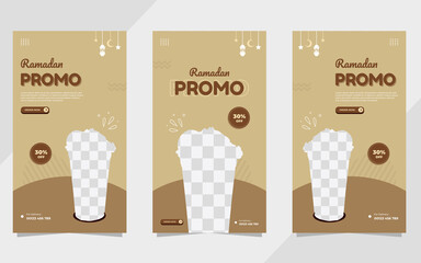 Set of Ramadan social media stories templates for food and drink menu in brown color background