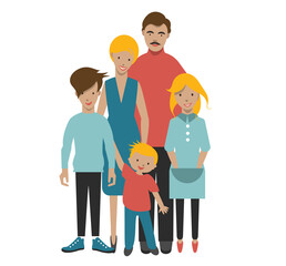 Family with three children. Mother, father and kids. Flat people figures. Vector.