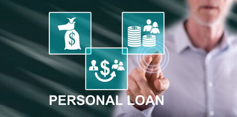 Man touching a personal loan concept