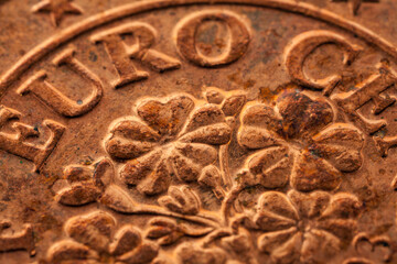 Series of macro shots of euro coins. Reverse of 5 cents. Country Austria