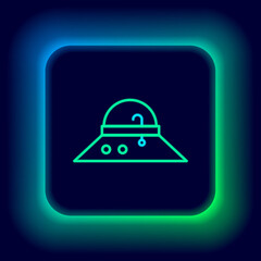 Glowing neon line Fisherman hat icon isolated on black background. Colorful outline concept. Vector