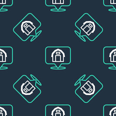 Line Location farm house icon isolated seamless pattern on black background. Vector