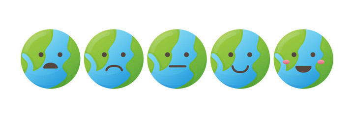 User experience feedback concept with different mood emoji earth planet. Feedback earth emoji rate form for web site or app.