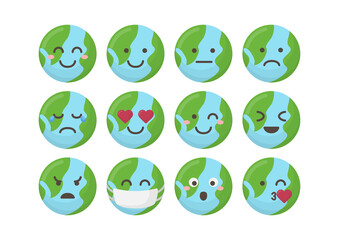 Earth planet emoji pack icons for apps. Bundle of bright flat  planet emoji for app or web site.
