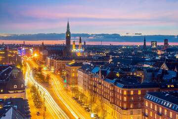 Cityscape of downtown Copenhagen city skyline in Denmark