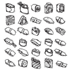 food japan set hand drawing and sketch black and white