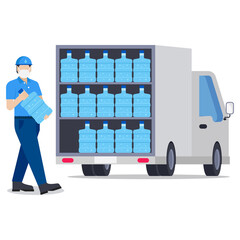Man loading water bottles into truck