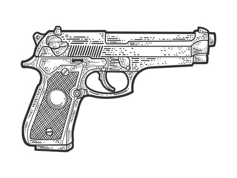 Beretta 92 pistol sketch raster illustration