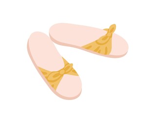 Pair of women open backless one-strapped slippers with bow. Home shoes or female summer slides. Flat vector illustration of comfy lady's footwear isolated on white background