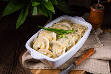pierogo with wild garlic -cheese filling