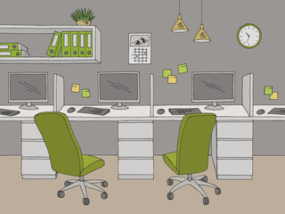 Call center office graphic color interior sketch illustration vector