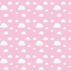 White clouds on pink background. Seamless pattern