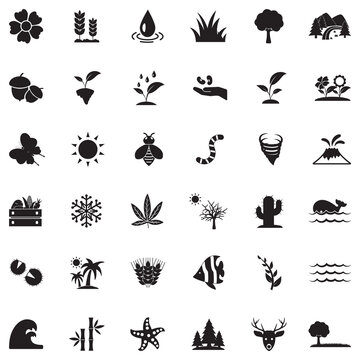 Nature Icons. Black Flat Design. Vector Illustration.