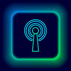 Glowing neon line Antenna icon isolated on black background. Radio antenna wireless. Technology and network signal radio antenna. Colorful outline concept. Vector