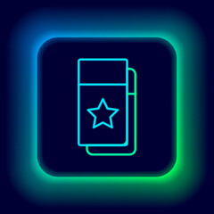 Glowing neon line Cinema ticket icon isolated on black background. Colorful outline concept. Vector