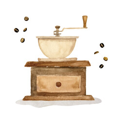 コーヒーミル　水彩手描きイラスト