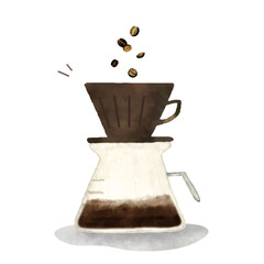 ドリップコーヒー　水彩手描きイラスト