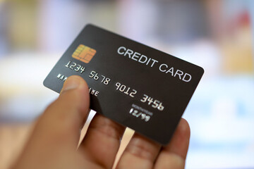 Credit card finance concept, online shopping, financial security.