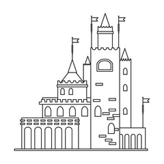 Castle tower vector outline icon. Vector illustration castle tower on white background. Isolated outline illustration icon of kingdom house.