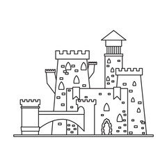 Castle tower vector outline icon. Vector illustration castle tower on white background. Isolated outline illustration icon of kingdom house.