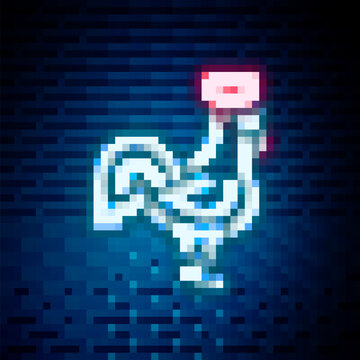 Glowing neon line French rooster icon isolated on brick wall background. Colorful outline concept. Vector