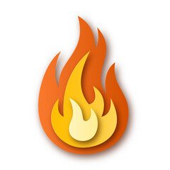 Fire flame, bonfire or campfire. Simple vector illustration on white background. Paper cut design