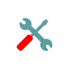 Wrench and screwdriver or tools thin line icon in color. Trendy flat style isolated symbol, can be used for: illustration, minimal, logo, mobile, app, emblem, design, web, site, ui, ux. Vector EPS 10
