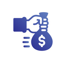 Hand holding dollar money bag vector illustration