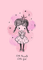 Little girl princess. Cute doodle illustration. Vector.