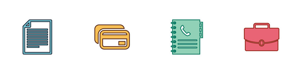 Set Document, Credit card, Phone book and Briefcase icon. Vector