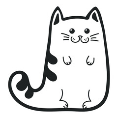 The cat stands upright on its hind legs. Hand-drawn cat character. Outline. Isolated on a white background.