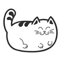 A cat lying on its stomach, a playful cat. Hand-drawn cat character. Outline. Isolated on a white background.