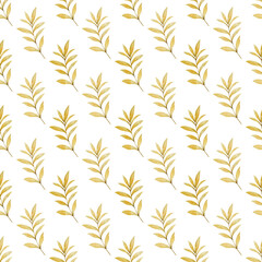 Yellow leaves seamless pattern, Repeat foliage wallpaper. Botanical illustration.