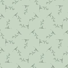 Drawing curved plant branches with leaves in pastel mint colors. Trendy outline seamless pattern wallpaper. Nature abstract background vector. Line art botanical illustration graphic design, print