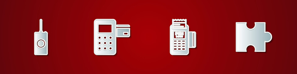 Set Remote control, Pos terminal, POS and Piece of puzzle icon. Vector